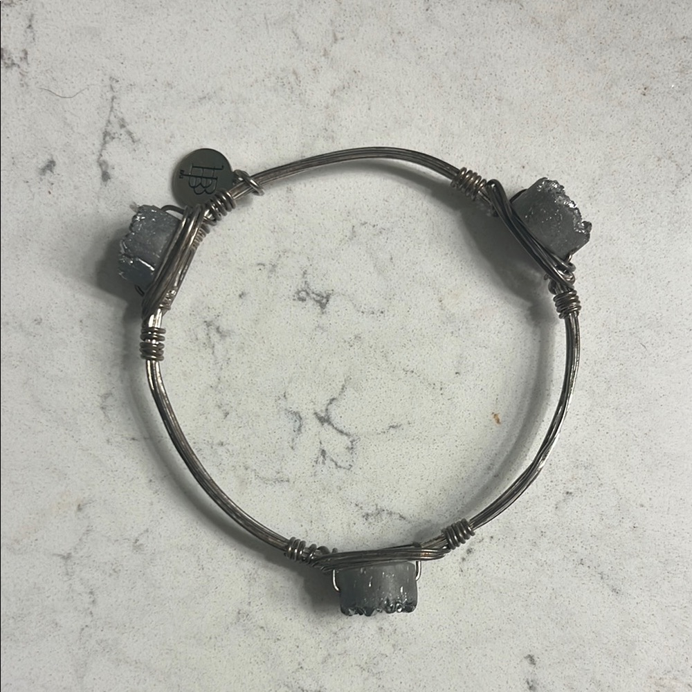 Silver Wire Wrapped Bracelet with Gray Stones